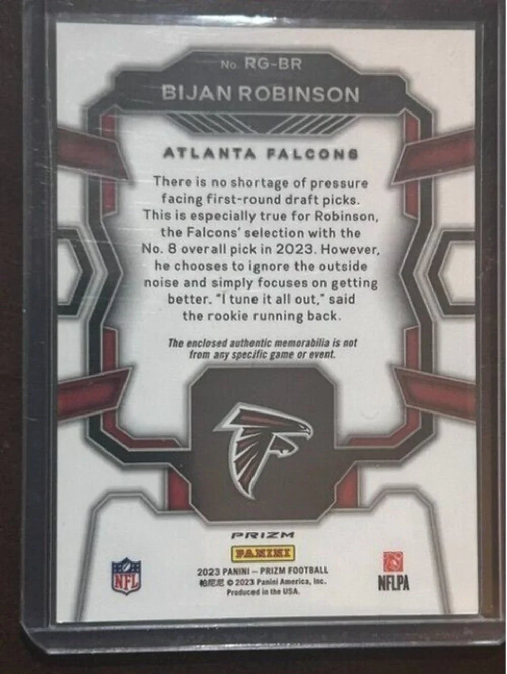 Bijan Robinson 2023 Panini Prizm Rookie Gear #6 Neon Green Pulsar Patch RC